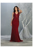 V-Neck Evening Dress - Burgundy / 4 - Dress