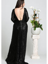 Royal Queen RQ7795 Long Sleeve Stretchy Red Carpet Sequin Formal Dress