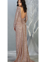 Royal Queen RQ7795 Long Sleeve Stretchy Red Carpet Sequin Formal Dress