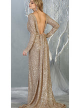 Royal Queen RQ7795 Long Sleeve Stretchy Red Carpet Sequin Formal Dress