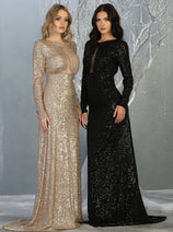 Royal Queen RQ7795 Long Sleeve Stretchy Red Carpet Sequin Formal Dress