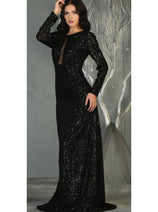 Royal Queen RQ7795 Long Sleeve Stretchy Red Carpet Sequin Formal Dress