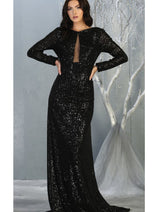 Royal Queen RQ7795 Long Sleeve Stretchy Red Carpet Sequin Formal Dress