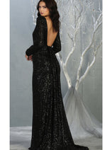 Royal Queen RQ7795 Long Sleeve Stretchy Red Carpet Sequin Formal Dress