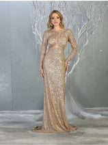 Royal Queen RQ7795 Long Sleeve Stretchy Red Carpet Sequin Formal Dress