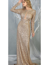 Royal Queen RQ7795 Long Sleeve Stretchy Red Carpet Sequin Formal Dress
