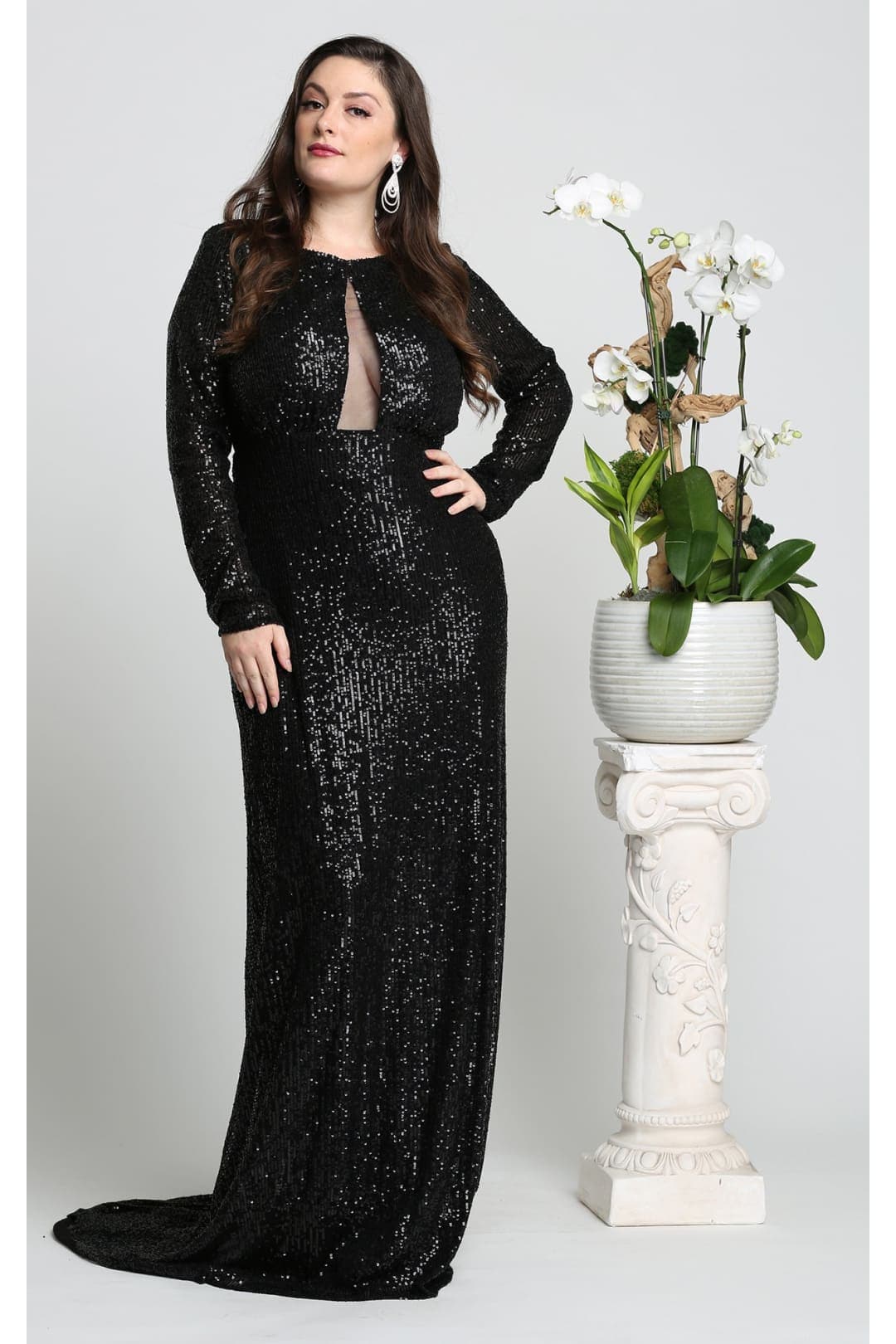 Royal Queen RQ7795B Sequin Plus Size Black Dress | Formal Dress Shops