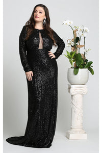 Royal Queen RQ7795B Sequin Special Occasion Plus Size Black Dress - BLACK / 12 - Dress