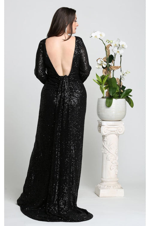 Royal Queen RQ7795B Sequin Special Occasion Plus Size Black Dress - Dress