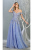 Off shoulder long mother of bride gown - LA7850 - Dusty Blue / 4
