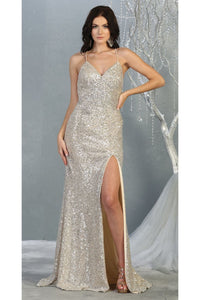 Sequined Prom Long Dress And Plus Size - CHAMPAGNE / 2