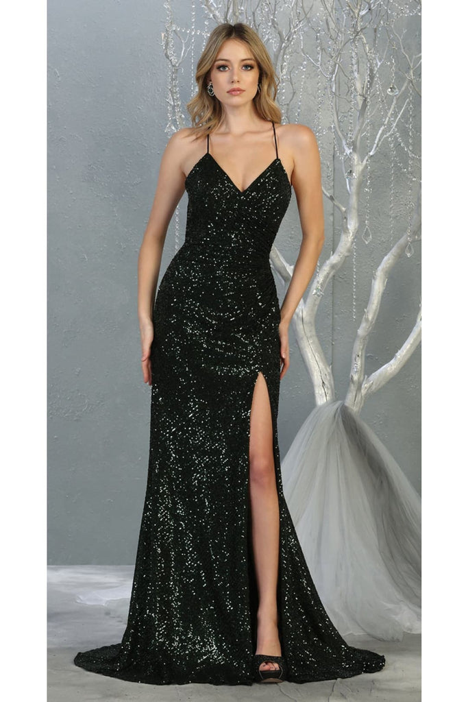 Sequined Prom Long Dress And Plus Size - HUNTER GREEN / 2