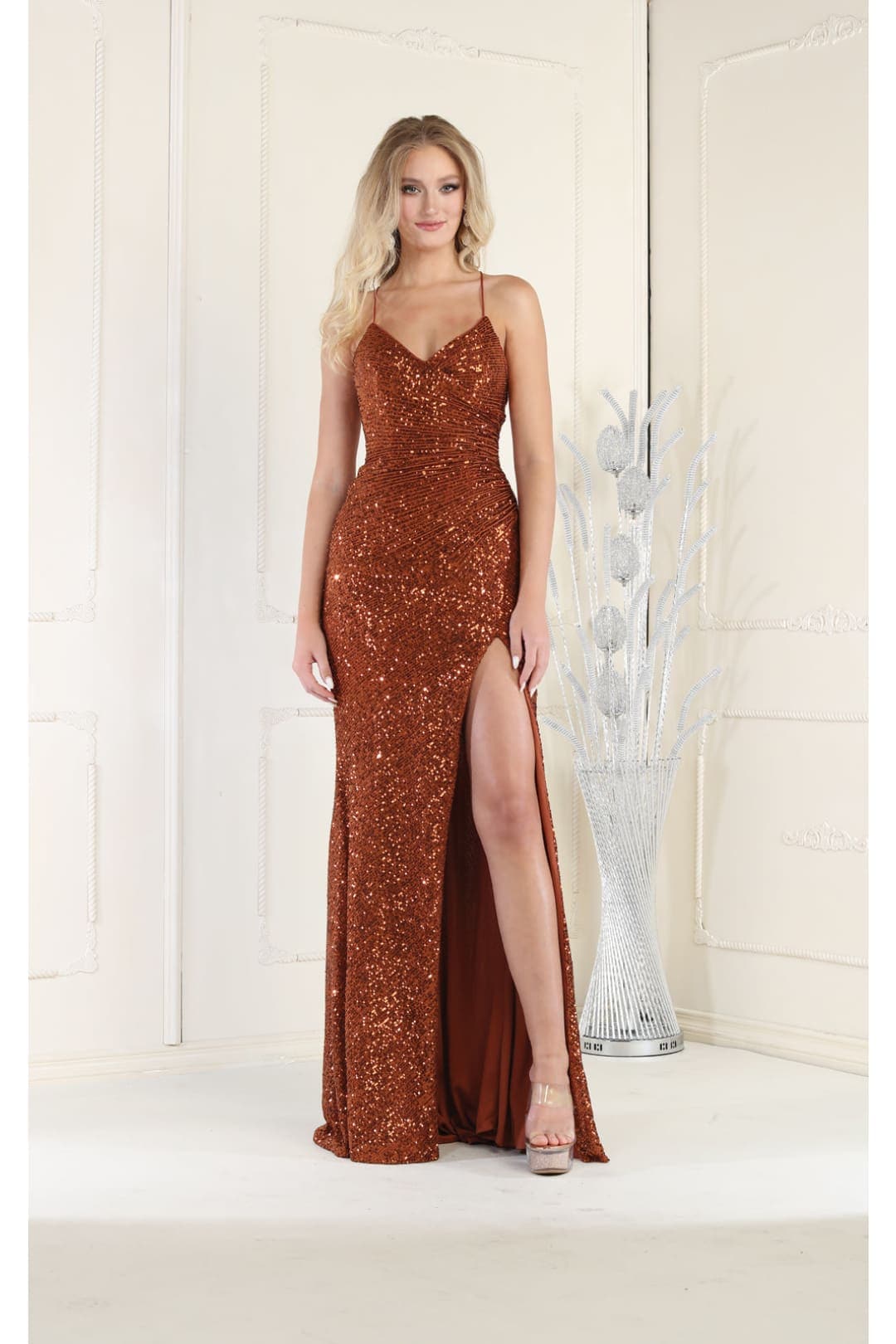 Sequined Prom Long Dress And Plus Size - RUST / 2