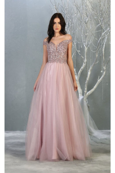 Royal Queen RQ7864 Off-Shoulder Sequin Embellished Prom Dress - MAUVE / 4 - Dress