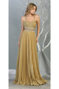 Prom Pleated Designer Long Dress And Plus Size - CHAMPAGNE/GOLD / 4