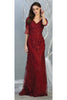 3/4 Sleeve Mother Of The Bride Formal Gown - BURGUNDY / M
