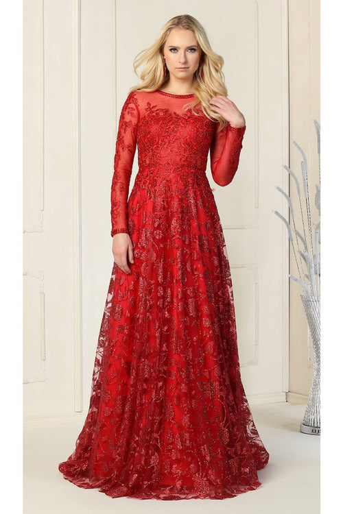 Red Carpet Long Sleeve Formal Evening Gown