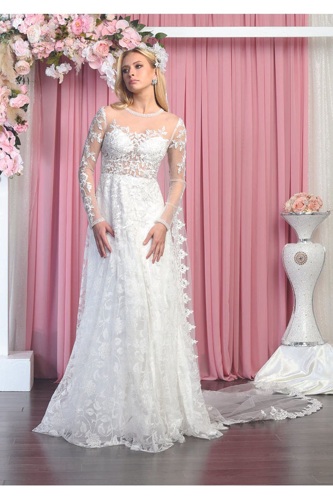 Modest Lace A-line Wedding Dress - IVORY / 4