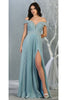 Ruched Off Shoulder Formal Gown - LA7876 - Dusty Blue / 4