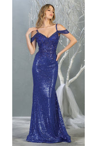 Fancy Off shoulder Formal Gown - Royal / 4