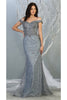Off Shoulder Long Formal Gown - Dusty Blue / 4 - Dress