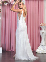 Royal Queen RQ7881 V-Neck Beaded Long White Formal Bridal Wedding Gown