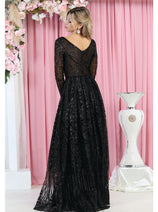 Royal Queen RQ7920 Glitter Floor Sweeping Prom Dress Long Sleeve