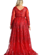 Royal Queen RQ7920 Glitter Floor Sweeping Prom Dress Long Sleeve