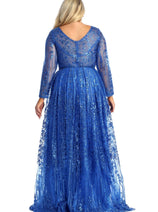 Royal Queen RQ7920 Glitter Floor Sweeping Prom Dress Long Sleeve