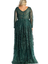 Royal Queen RQ7920 Glitter Floor Sweeping Prom Dress Long Sleeve