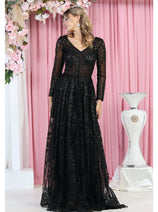 Royal Queen RQ7920 Glitter Floor Sweeping Prom Dress Long Sleeve