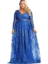 Royal Queen RQ7920 Glitter Floor Sweeping Prom Dress Long Sleeve