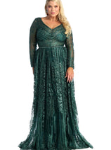 Royal Queen RQ7920 Glitter Floor Sweeping Prom Dress Long Sleeve