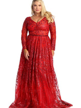 Royal Queen RQ7920 Glitter Floor Sweeping Prom Dress Long Sleeve