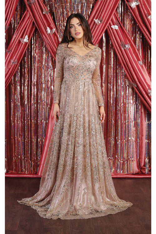 Long Sleeve Formal Gown - LA7920 - Rose Gold / 6