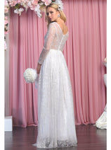 Royal Queen RQ7920B Glitter V Neck Sheer Long Sleeve Wedding Dress