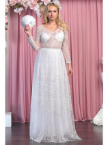 Royal Queen RQ7920B Glitter V Neck Sheer Long Sleeve Wedding Dress
