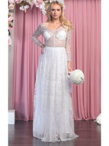 Royal Queen RQ7920B Glitter V Neck Sheer Long Sleeve Wedding Dress