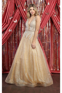Royal Queen RQ7927 Glitter Prom A-line Gown - GOLD / 6