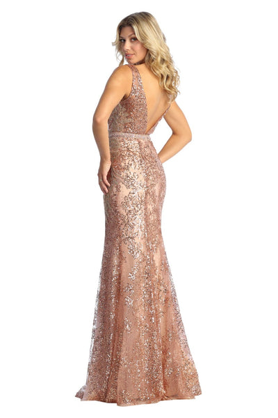 Embellished Deep V-Neckline Formal Dress - Dress