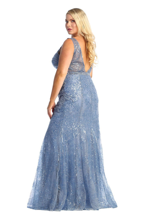 Embellished Deep V-Neckline Formal Dress - Dress