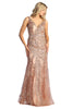 Embellished Deep V-Neckline Formal Dress - Rose Gold / 6 - Dress