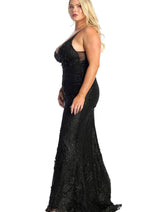 Royal Queen RQ7932B V-neck 3D Floral Applique Plus Size Black Dress