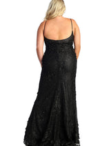 Royal Queen RQ7932B V-neck 3D Floral Applique Plus Size Black Dress