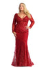 Royal Queen RQ7937 Long Sleeve Plus Size Mother Of The Bride Dress - BURGUNDY / L - Dress