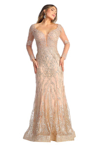 Royal Queen RQ7937 Long Sleeve Plus Size Mother Of The Bride Dress - CHAMPAGNE / L - Dress