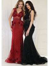 Royal Queen RQ7951 V-Neck 3D Floral Evening Dress