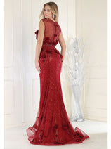 Royal Queen RQ7951 V-Neck 3D Floral Evening Dress