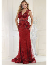 Royal Queen RQ7951 V-Neck 3D Floral Evening Dress