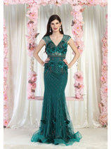 Royal Queen RQ7951 V-Neck 3D Floral Evening Dress